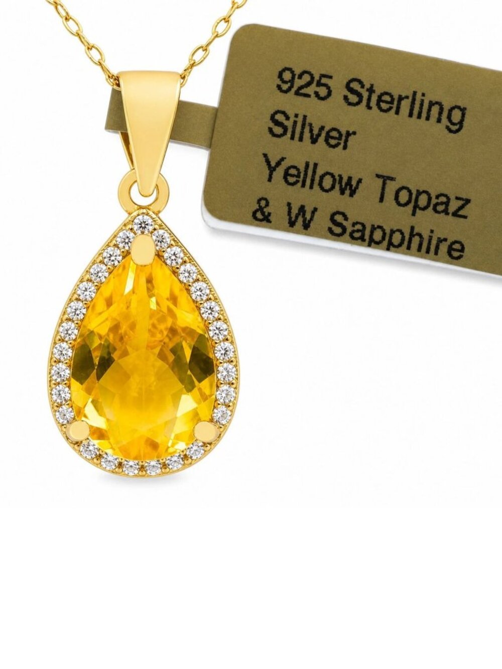 Genuine 7.07 Cts Yellow Topaz Pendant Necklace 14k Yellow Gold Plated (.925)